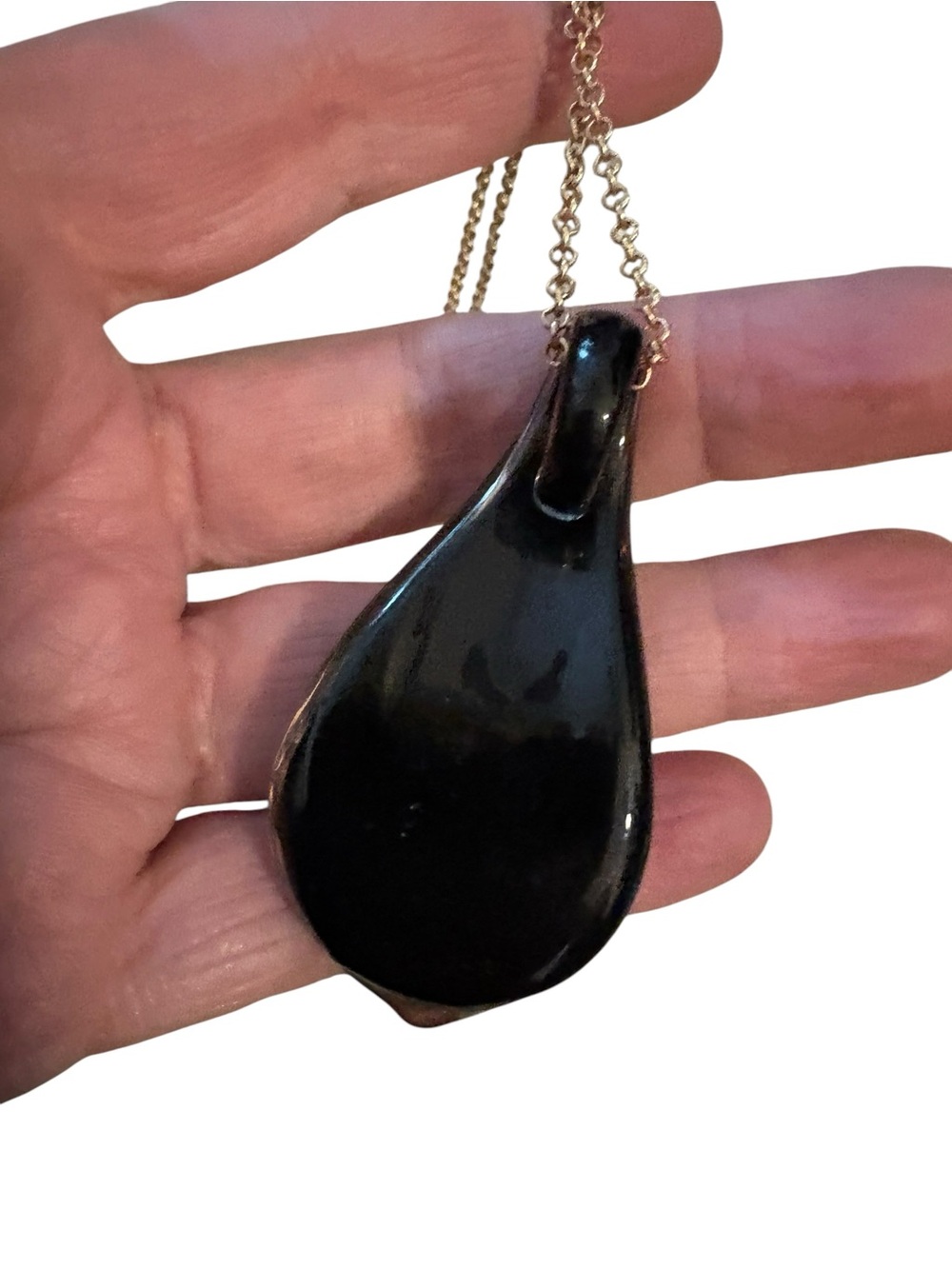 Vintage Murano Style Art Glass Pendant Necklace Lavender Flower & Gold 26" Chain - Picture 6 of 9